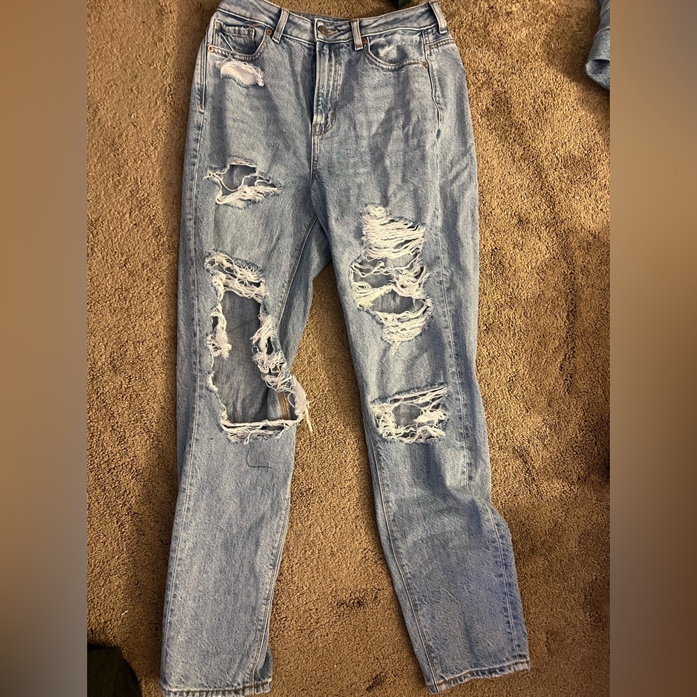 American Eagle Outfitters Ripped Light Blue Boyfriend Jeans